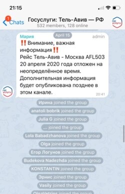 Скриншот из официального Телеграм-канала для россиян, кто не может вернуться на родину