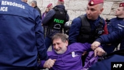 Полиция задерживает протестующего у здания парламента