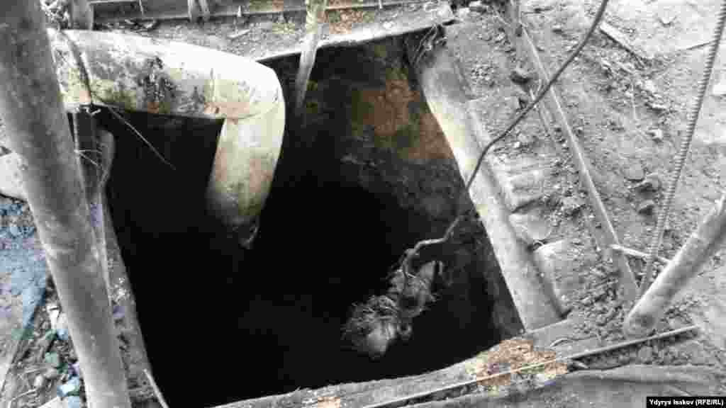 Спуск в шахту узок.  