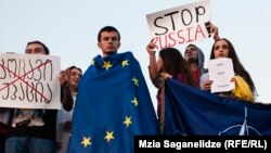 Протесты против действий России в Южной Осетии в Хурвалети (Грузия)