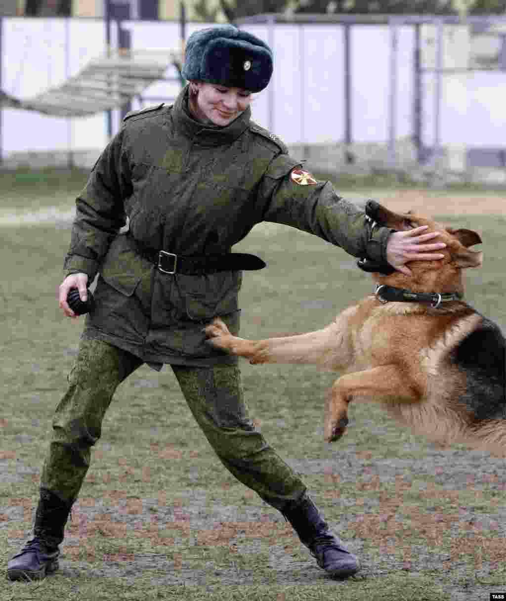 Евгения Швенцель – кинолог и инструктор общей дрессировки служебных собак при МВД России. С Евгенией на фото также запечатлена ее "подопечная", немецкая овчарка по кличке Жасмин